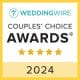 wedding-wire-2024-en_US WeddingWire Couples' Choice Awards 2024 logo with five gold stars below the text.
